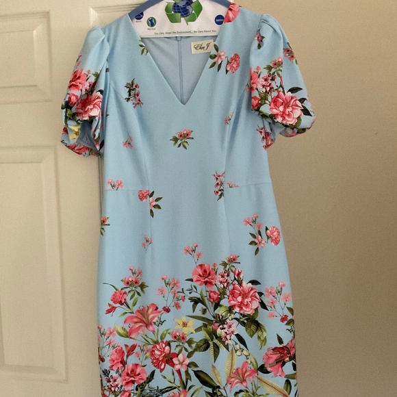 Eliza J petite floral dress, light blue with colorful flowers, size 12p. - Picture 1 of 4